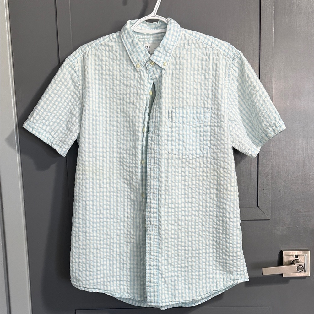 GAP Men's Light Blue Checkered Shirt